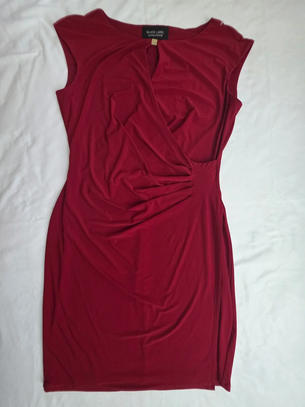 Black Label by Evan Picone Red Ruched Faux Wrap Dress Size 12 - Picture 2 of 10